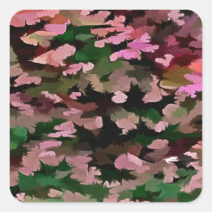 Adesivo Quadrado Padrão de Camuflagem Rosa, Pêssego e Verde