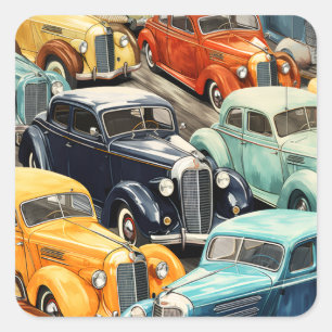 Adesivo Quadrado Padrão de Carros Clássicos