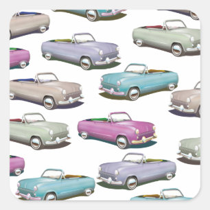 Adesivo Quadrado Padrão de carros clássicos vintage fofos