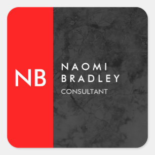 Adesivo Quadrado Padrão de Cinza Vermelha do Monograma Moderno