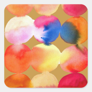 Adesivo Quadrado Padrão de círculo de aquarela abstrato art cor q