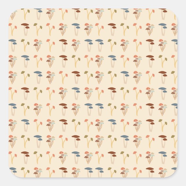 Adesivo Quadrado Padrão de Cogumelos (Frente)
