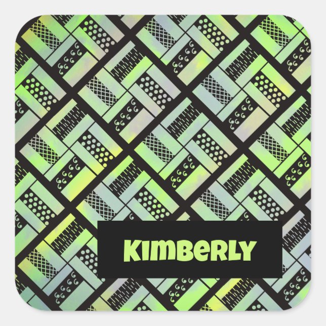 Adesivo Quadrado Padrão de Coleta de Patchwork de Railfence (Frente)