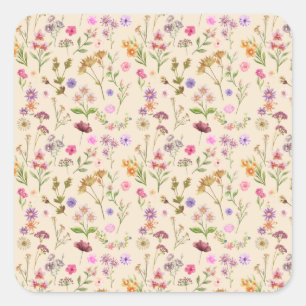 Adesivo Quadrado padrão de cor da água floral - rosa, roxo, verde-