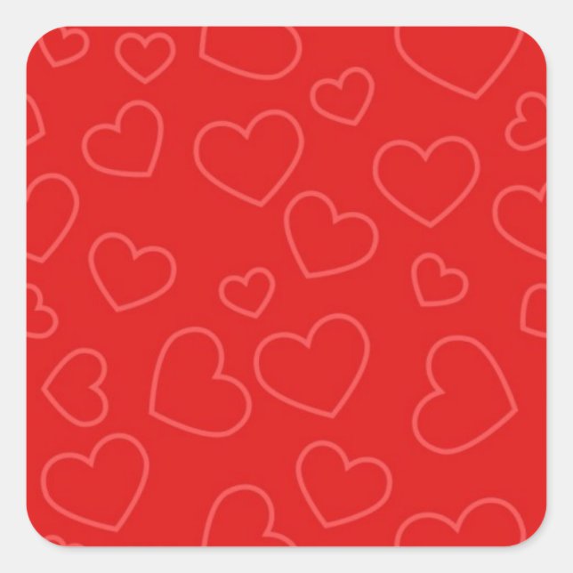 Adesivo Quadrado Padrão de Coração Vermelho Simples (Frente)