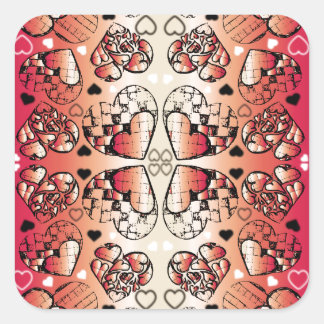 Adesivo Quadrado Padrão de Corações Românticos Brancos e Vermelhos