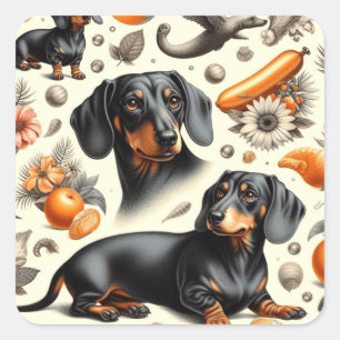 Adesivo Quadrado Padrão de Dachshund Cute