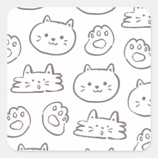 Adesivo Quadrado Padrão de Desenho Mínimo de Gato – Rostos de Kitty