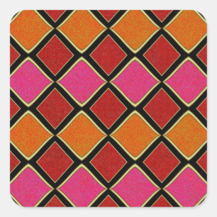 Adesivo Quadrado Padrão de Diamante Harlequim Vibrante em Vermelho,