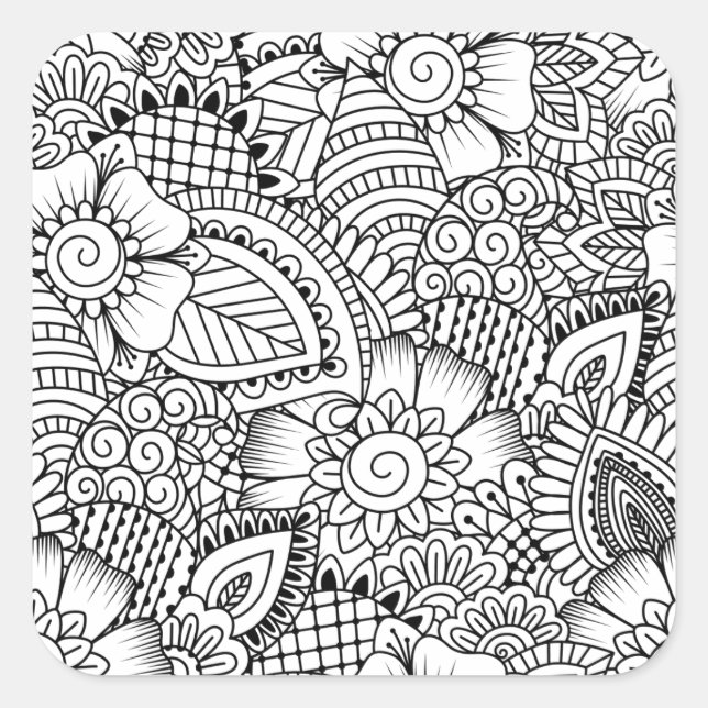 Adesivo Quadrado Padrão de Doodle Floral (Frente)