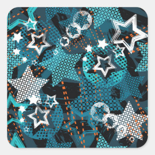 Adesivo Quadrado Padrão de estrela Grunge, design infantis brincalh