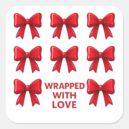 Adesivo Quadrado Padrão de Feriado do Arco Vermelho Embrulhado Com