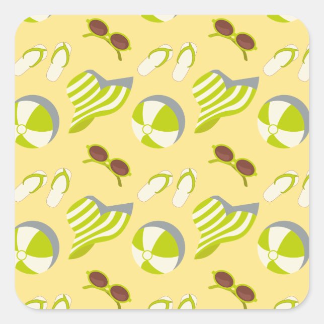 Adesivo Quadrado Padrão de férias em praia com óculos de sol e chap (Frente)