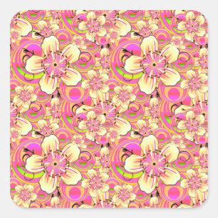Adesivo Quadrado padrão de flor rosa groovy
