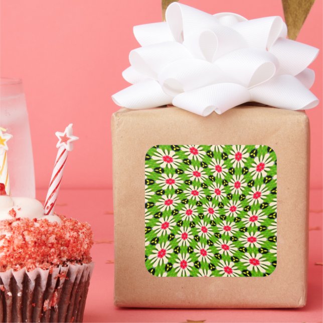 Adesivo Quadrado Padrão de Flores Cor-de-Rosa e Branco (Festa)