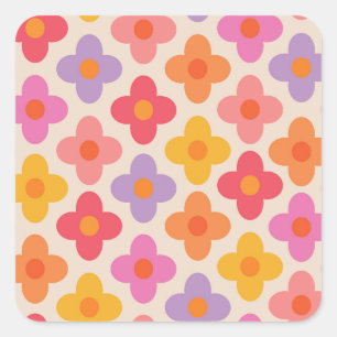 Adesivo Quadrado Padrão de Flores Mod Coloridas Retro