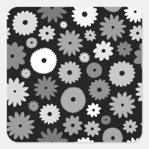 Adesivo Quadrado Padrão de Flores Monocromáticas