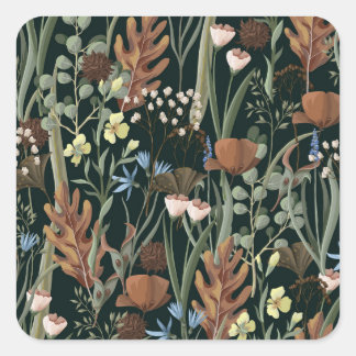 Adesivo Quadrado Padrão de Flores Selvagens e Secas.