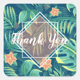 Adesivo Quadrado Padrão de Folhagem Tropical Personalizado Obrigado
