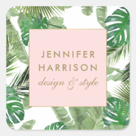 Adesivo Quadrado Padrão de Folhas Tropicais em Aquarela