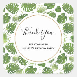 Adesivo Quadrado Padrão de Folhas Tropicais na moda Verde Obrigado