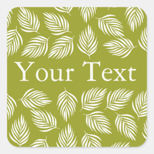 Adesivo Quadrado Padrão de Folhas Verde Lima Decorativas com Texto