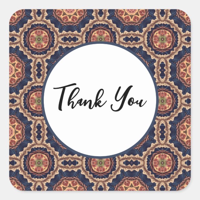 Adesivo Quadrado Padrão de Formas de Flor e Estrelas - Obrigado (Frente)