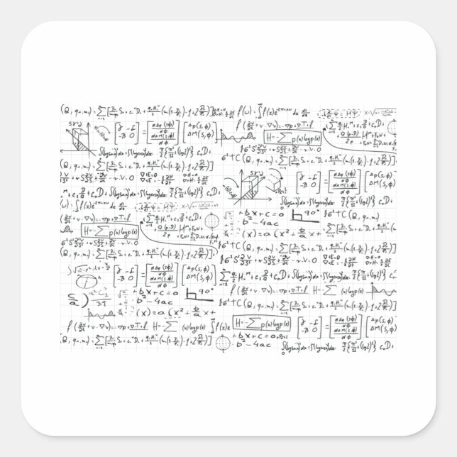 Adesivo Quadrado Padrão de Fórmulas de Matemática (Frente)