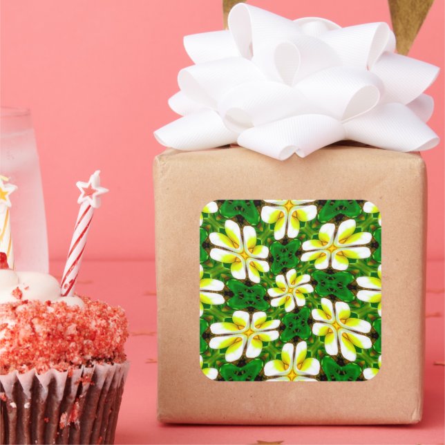 Adesivo Quadrado Padrão de Frangipani Amarelo (Festa)