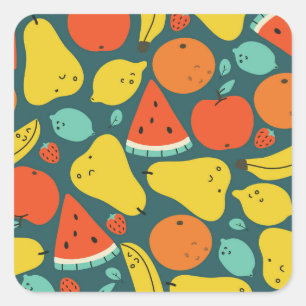 Adesivo Quadrado Padrão de Fruta tropical desenhada à mão