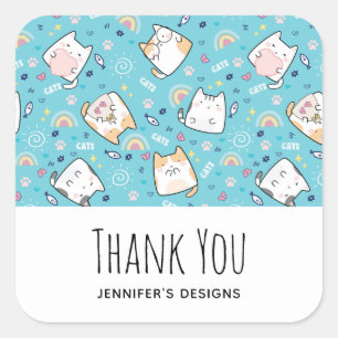 Adesivo Quadrado Padrão de Gato de Gato Bonito