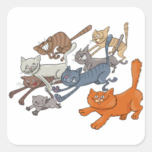 Adesivo Quadrado Padrão de Gatos Correndo Gatinhos Caprichosos
