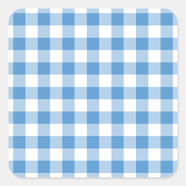Adesivo Quadrado Padrão de Gingham Branco e Azul Claro (Frente)