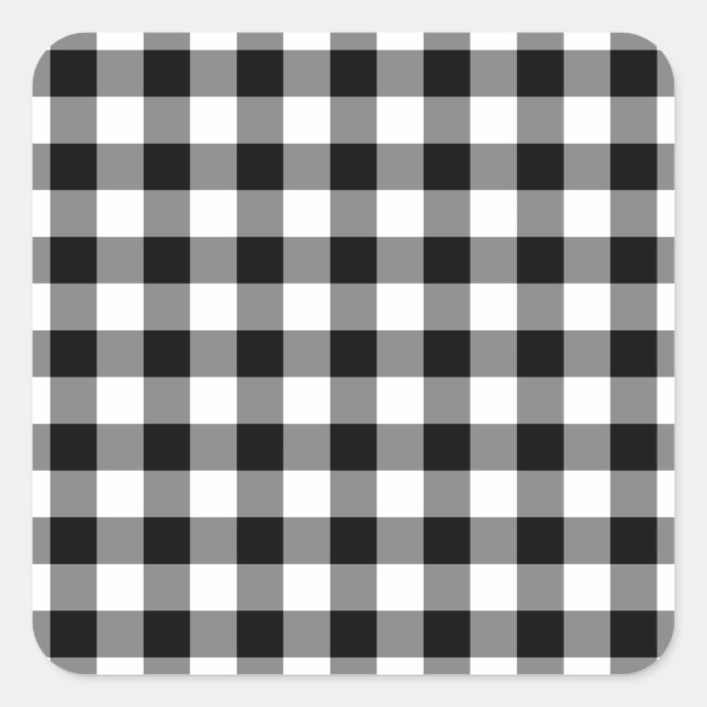 Adesivo Quadrado Padrão de Gingham Preto e Branco (Frente)