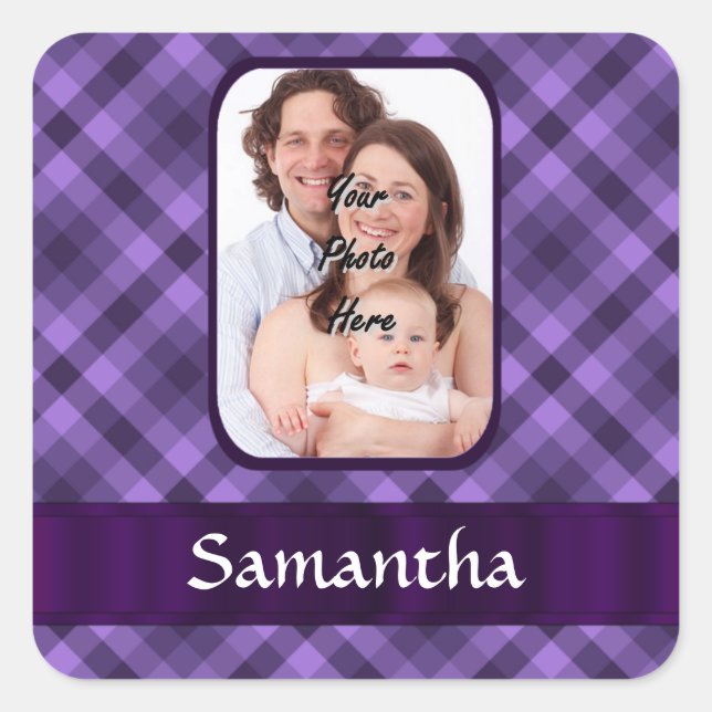 Adesivo Quadrado Padrão de gingham roxo (Frente)