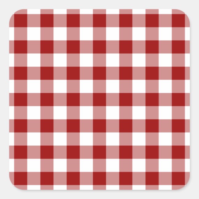 Adesivo Quadrado Padrão de Gingham Vermelho e Branco (Frente)