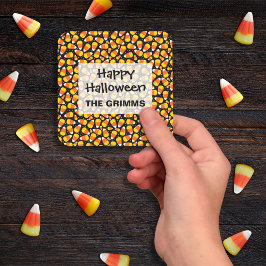 Adesivo Quadrado Padrão de Halloween de Milho Doce Personalizado
