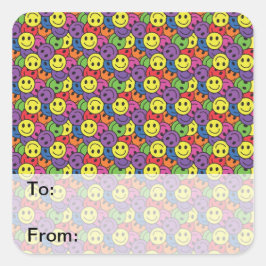 Adesivo Quadrado Padrão de Hippy Retro Faces