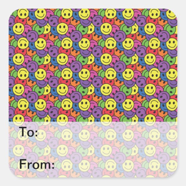 Adesivo Quadrado Padrão de Hippy Retro Faces (Frente)