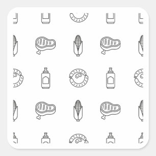 Adesivo Quadrado Padrão de Ícone de Comida de Churrasco Design Pret