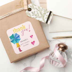 Adesivo Quadrado Padrão de Ilustração de Aquarela da Garota Guarda-