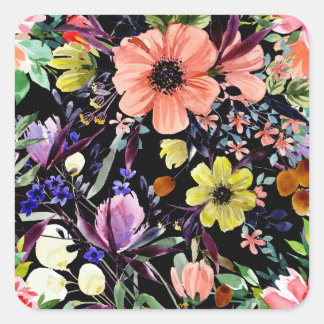 Adesivo Quadrado Padrão de Jardim Sem Costura Floral de Aquarela
