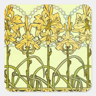 Adesivo Quadrado Padrão de lírio Alfonse Mucha Art Nouveau