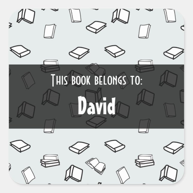 Adesivo Quadrado Padrão de Livros Pastel Elegante Personalizado (Frente)