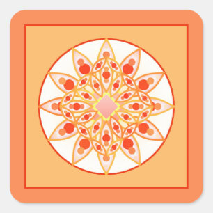 Adesivo Quadrado Padrão de mandala em coral, laranja e ouro