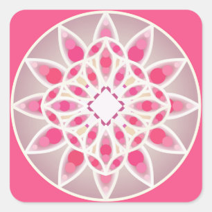 Adesivo Quadrado Padrão de Mandala em rosa quente, branco e cinza