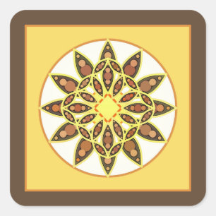 Adesivo Quadrado Padrão de mandala em tons de chocolate e dourado