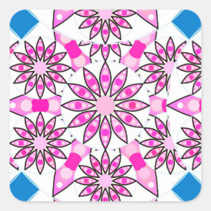Adesivo Quadrado Padrão de mandala, rosa, rosa quente, azul cobalt