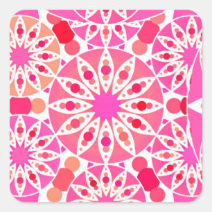 Adesivo Quadrado Padrão de mandala, tons de rosa e coral