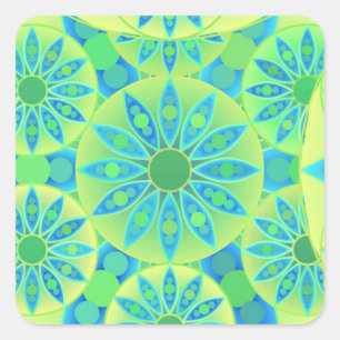 Adesivo Quadrado Padrão de Mandala, turquesa, azul, verde limão